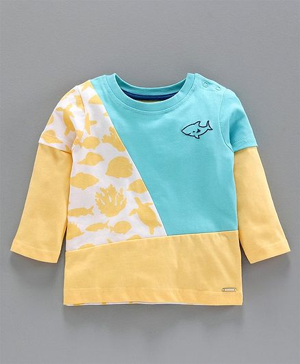 Babyoye Cotton Full Sleeves Tee Fish Print - Yellow
