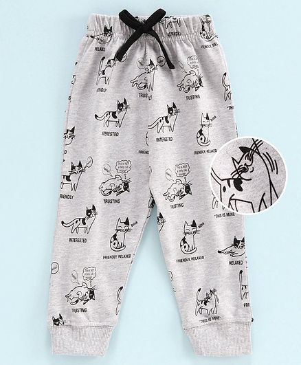 DoreMe Full Length Lounge Pant Kitty Print - Grey
