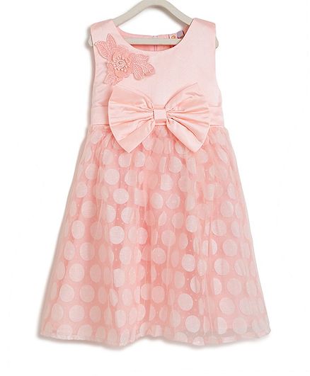 Kids On Board Sleeveless Flower Patch Detailing Flared Dress - Peach