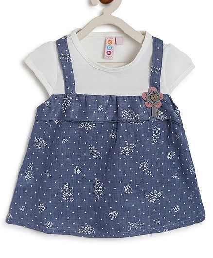 Kids On Board Short Sleeves Polka Dot Printed Flared Dress - Blue