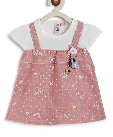 Kids On Board Short Sleeves Polka Dot Printed Flared Dress - Pink