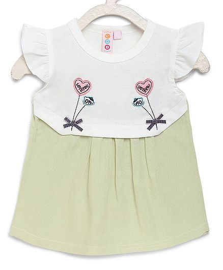 Kids On Board Cap Sleeves Heart Embroidery Detailing Dress - Light Green