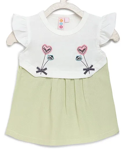 Kids On Board Cap Sleeves Heart Embroidery Detailing Dress - Light Green