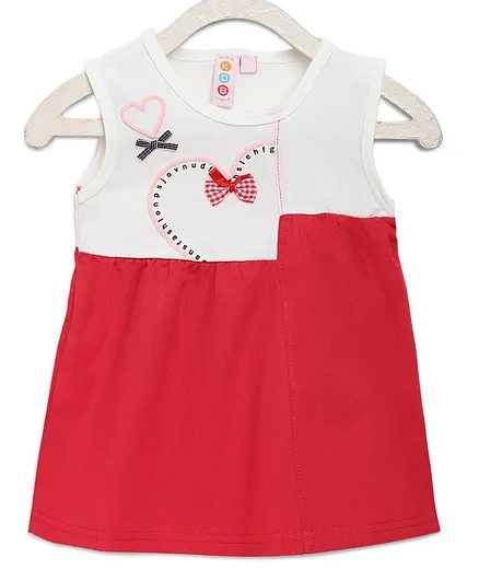 Kids On Board Sleeveless Heart Print Detailing Dress - Red