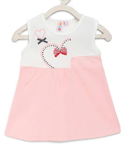 Kids On Board Sleeveless Heart Print Detailing Dress - Light Pink