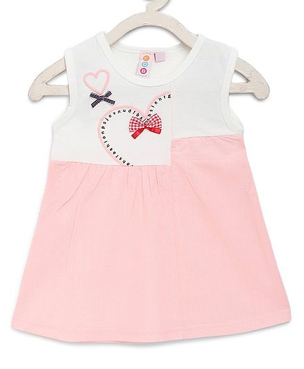 Kids On Board Sleeveless Heart Print Detailing Dress - Light Pink