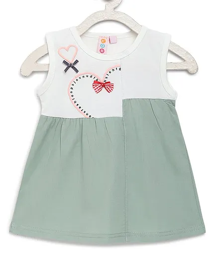 Kids On Board Sleeveless Heart Print Detailing Dress - Light Green