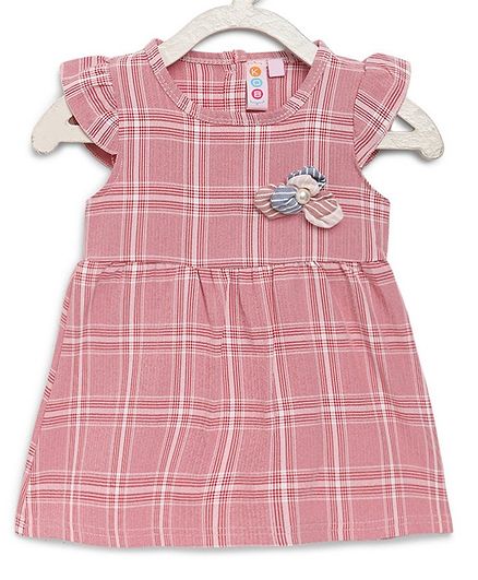 Kids On Board Cap Sleeves Checkered Dress - Pink