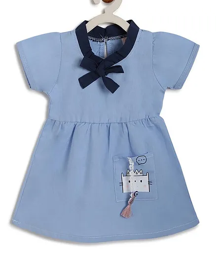 Kids On Board Short Sleeves Front Pocket Dress - Blue