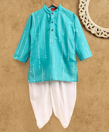 Ethnic Neu-Ron Printed Full Sleeves Dhoti Kurta Set - Blue White