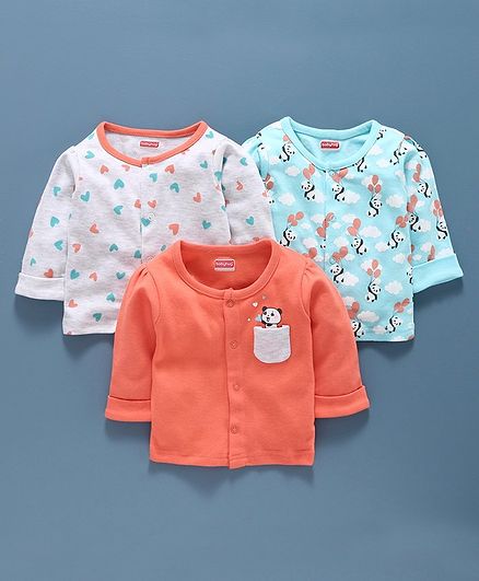 Babyoye Cotton Half Sleeves Vest Pack of 3 - Orange Green White