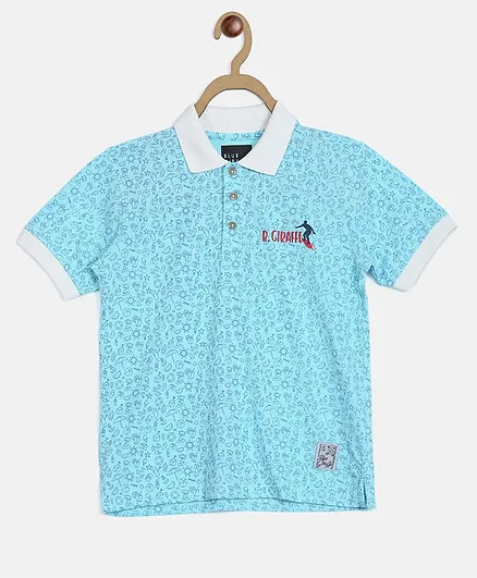 Blue Giraffe Half Sleeves Beach Theme Print Tee - Blue