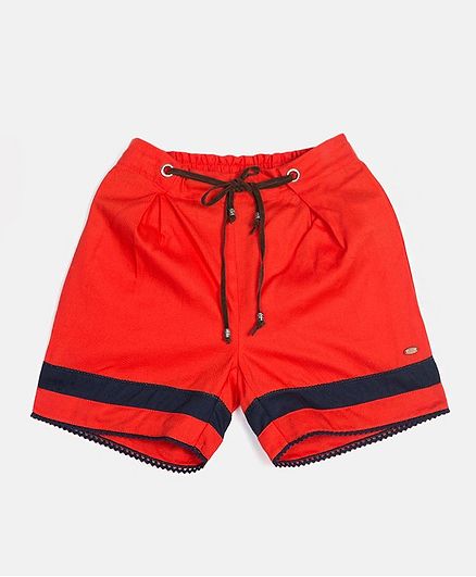 Blue Giraffe Striped Shorts - Red