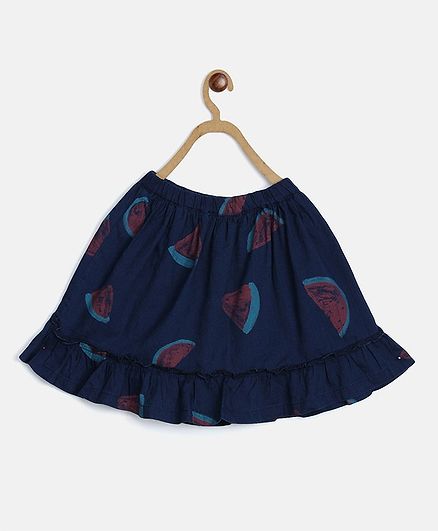 Blue Giraffe Watermelon Print Skirt - Blue