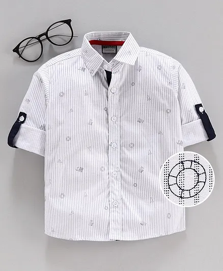 Rikidoos Striped Full Sleeves Shirt - White