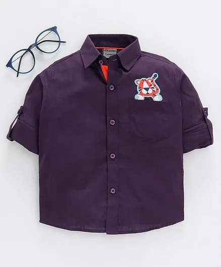 Rikidoos Tiger Patch Detailing Full Sleeves Shirt - Purple