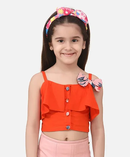 Cutiekins Bow Detailed Sleeveless Crop Top - Orange