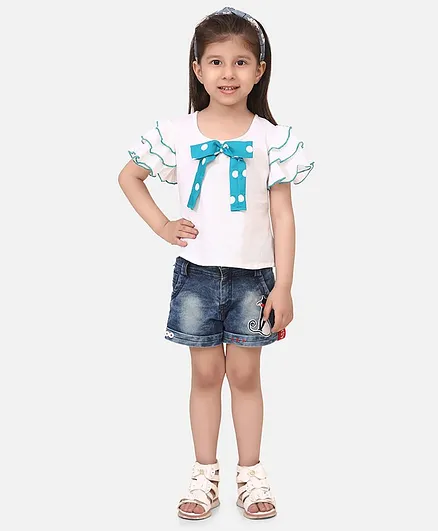 Cutiekins Bow Detailed Half Sleeves Top - White