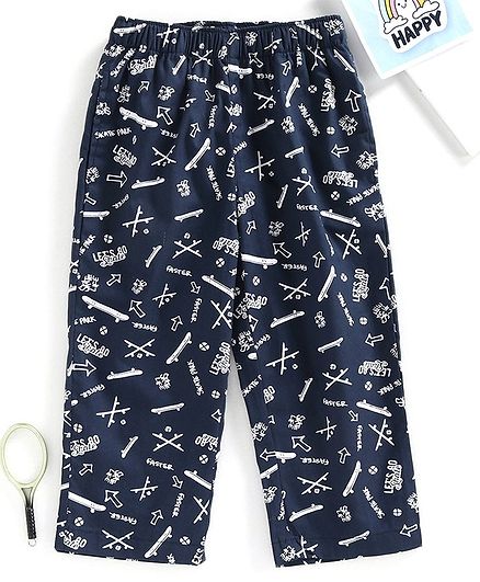 Babyhug Full Length Pajamas Skateboard Print - Navy Blue