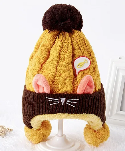 Babyhug Woolen Cap Pom Pom Design Brown - Diameter 13 cm