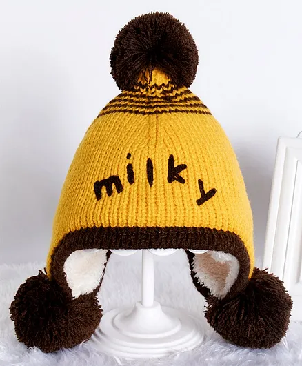 Babyhug Woolen Cap Pom Pom Design Yellow - Diameter 13 cm