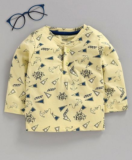Cucumber Full Sleeves Henley Tee Marine Print - Yellow
