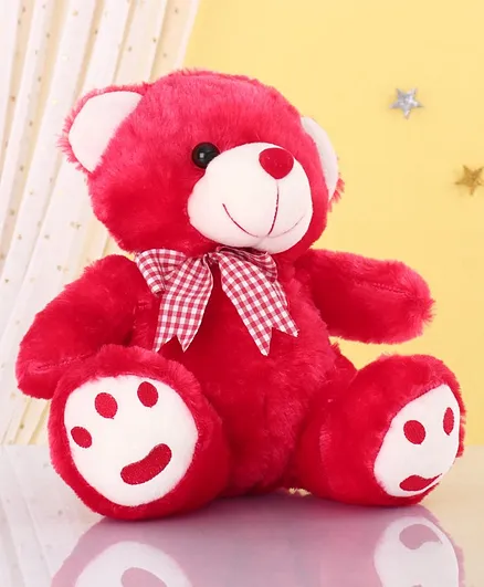 Zoe Teddy Bear With Bow Soft Toy Red - Height 28cm