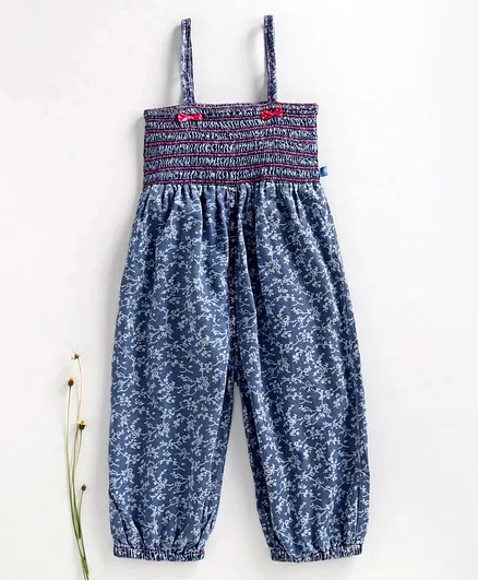 Chicklets Flower Print Sleeveless Jumpsuit - Blue & Pink