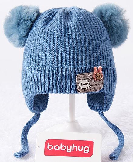 Babyhug Woollen Cap Pom Pom Detailing - Blue