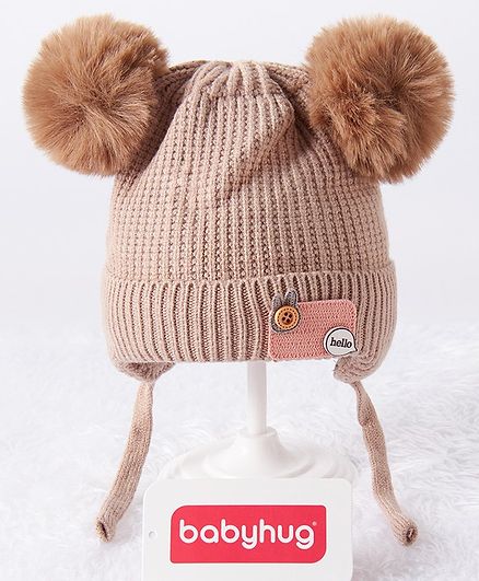 Babyhug Woollen Cap Pom Pom Detailing - Beige