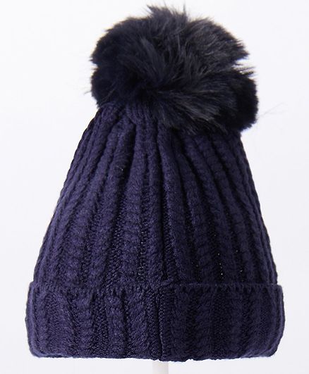 Babyhug Woolen Cap Pom Pom Design Navy Blue - Diameter 10.5 cm