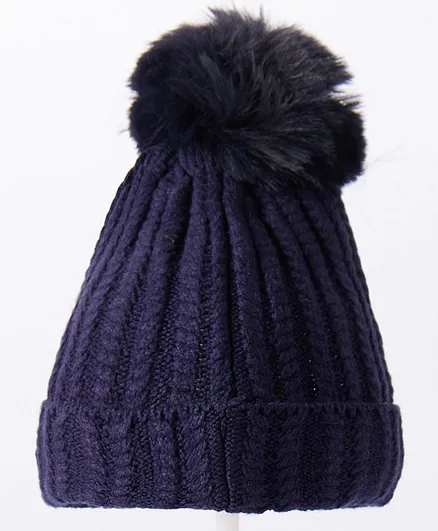 Babyhug Woolen Cap Pom Pom Design Navy Blue - Diameter 10.5 cm
