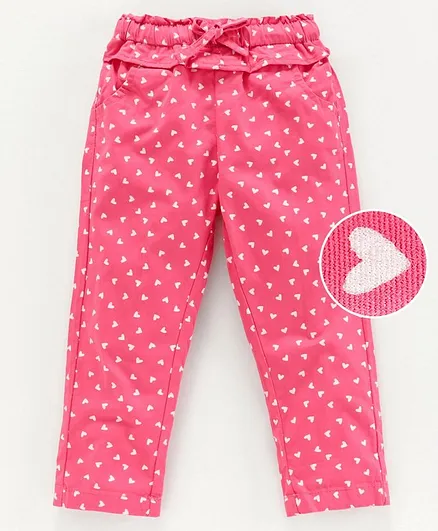 Babyoye Full Length Cotton Trouser Hearts Print - Pink