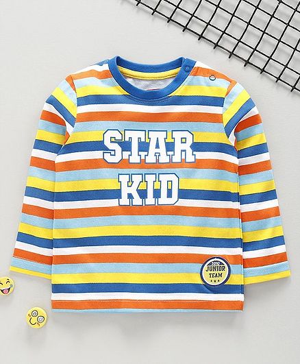 Babyhug Full Sleeves Stripe Tee Star Kid Print - Multicolour