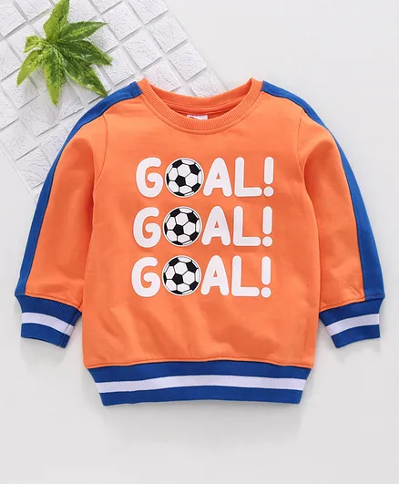 Babyhug Full Sleeves Sweatshirt Goal Print - Orange