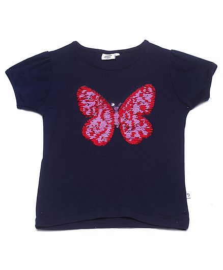 The Sandbox Clothing Co Short Sleeves Butterfly Design Top - Blue