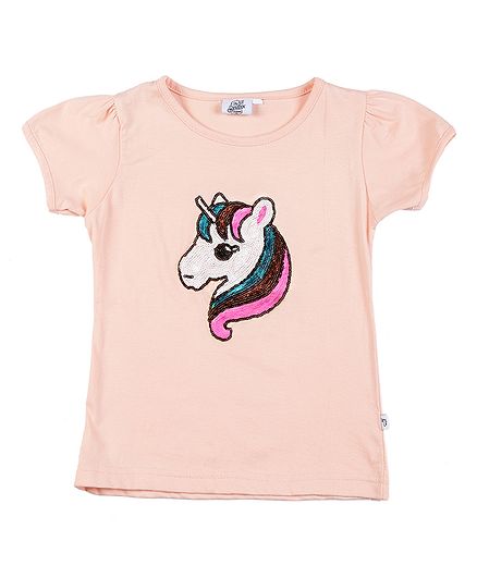 The Sandbox Clothing Co Short Sleeves Unicorn Sequined Top - Peach