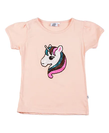 The Sandbox Clothing Co Short Sleeves Unicorn Sequined Top - Peach