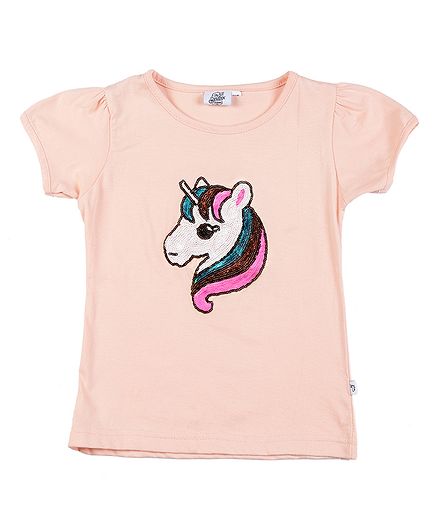 The Sandbox Clothing Co Short Sleeves Unicorn Sequined Top - Peach