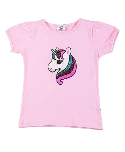 The Sandbox Clothing Co Short Sleeves Sequinned Unicorn Top - Pink