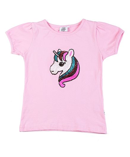 The Sandbox Clothing Co Short Sleeves Sequinned Unicorn Top - Pink
