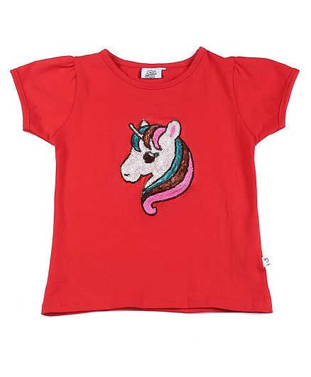 The Sandbox Clothing Co Short Sleeves Unicorn Sequined Top - Red