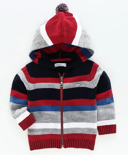Babyoye Front Open Hooded Sweater Striped - Multicolor