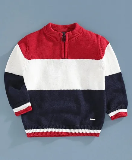 Babyoye Full Sleeves Cotton Sweater - Navy & Red
