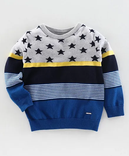 Babyoye Full Sleeves Sweater Striped - Blue