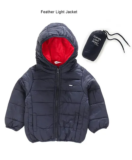 Babyoye Polyester Full Sleeves Padded Jacket With Pouch - Navy Blue
