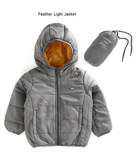 Babyoye Full Sleeves Hooded Padded Jacket - Light Grey