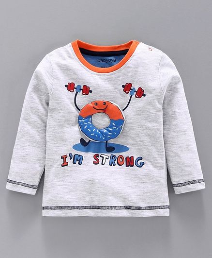 Babyoye Cotton Blend Full Sleeves Tee Donut Print - Grey