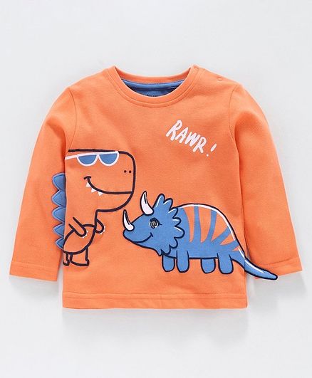 Babyoye Full Sleeves Cotton T-Shirt Dino Print - Orange