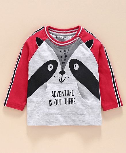 Babyoye Cotton Blend Full Sleeves Tee Fox Print - Grey